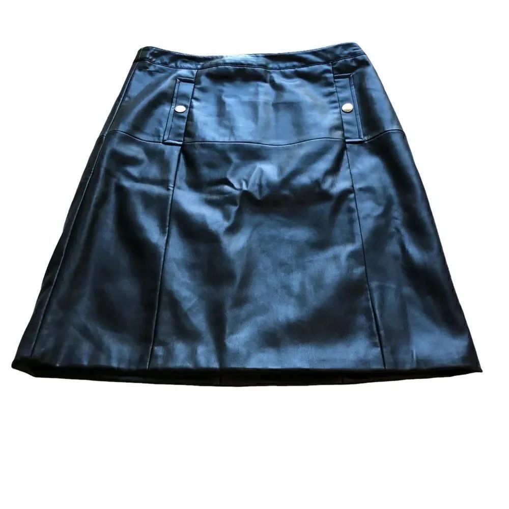 Liz Claiborne Career Petite Black Faux Leather Skirt Lined NWT 12P